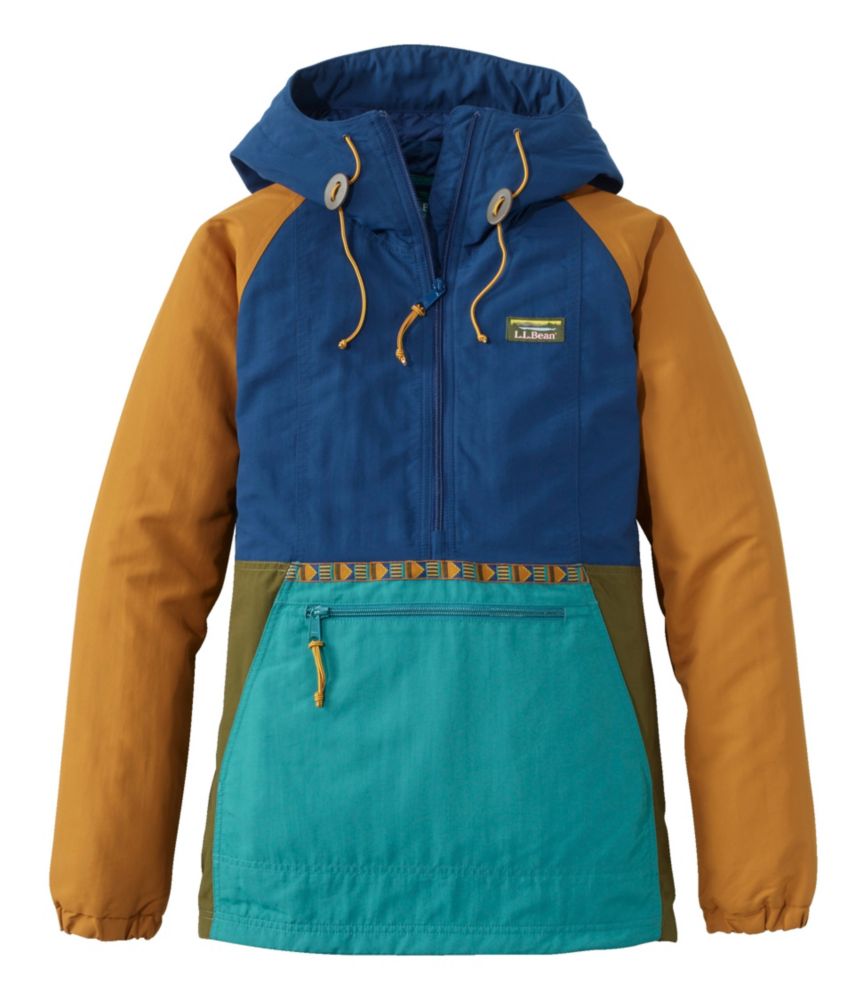 Women's Mountain Classic Insulated Anorak, Multi-Color Collegiate Blue/Rustic Green XXS, Synthetic/Nylon L.L.Bean