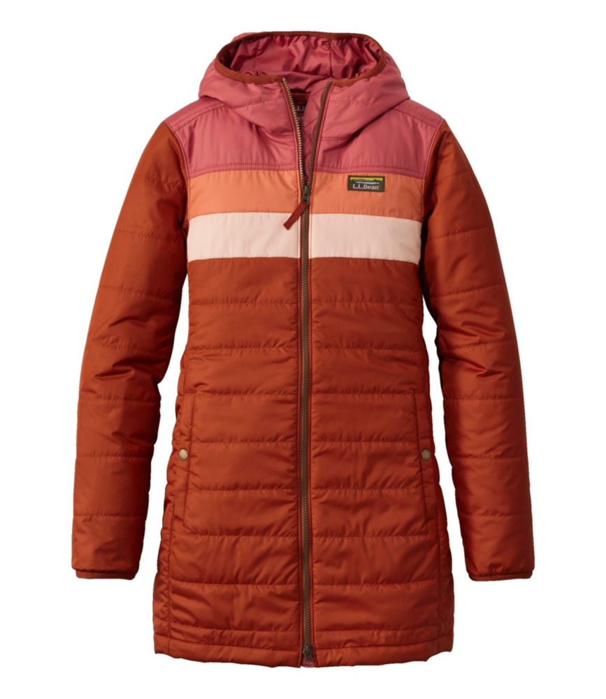 Women's Mountain Classic Puffer Winter Coat, Colorblock Sienna Brick/Adobe Red XXS, Synthetic L.L.Bean