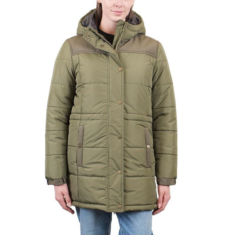 Women's Mountain and Isles Long Quilted Puffer Coat, Size: XL, Green