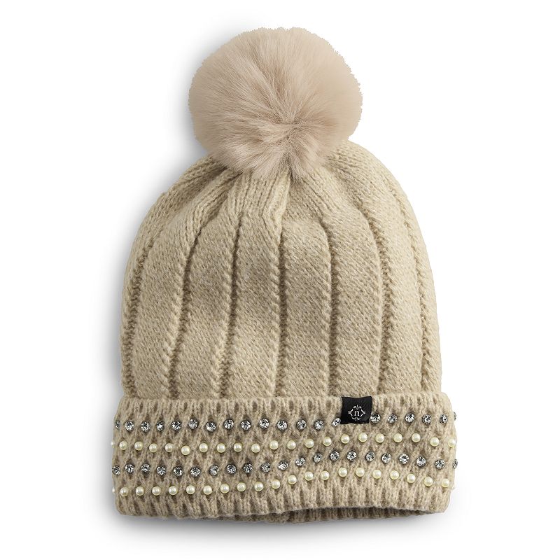 Women's Nanette Lepore Elegant Pearl & Stones Beanie, Beige