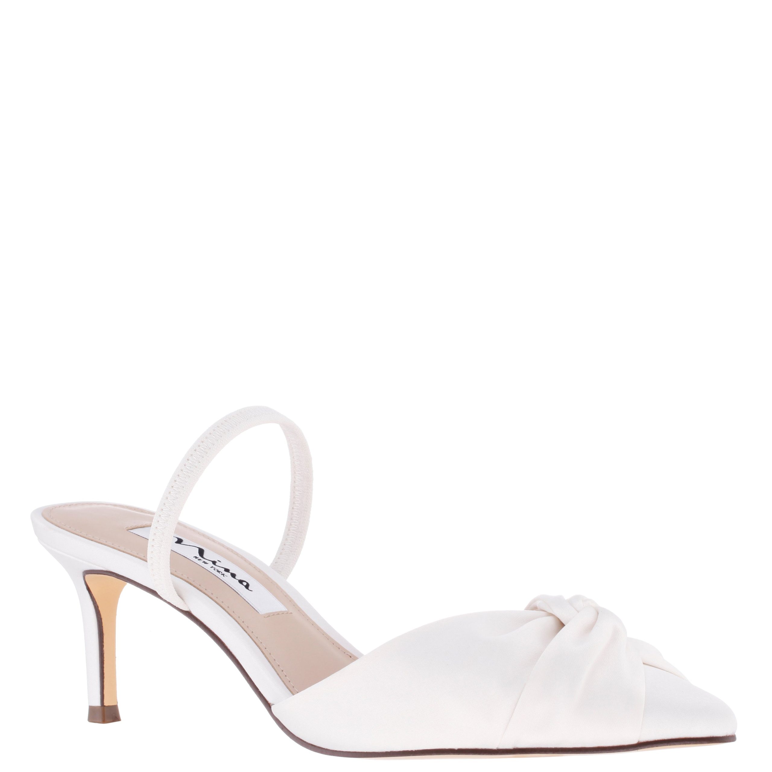 Womens Nemera Ivory Satin Mid-Heel Slingback Pointy-Toe Pump | Nina Shoes