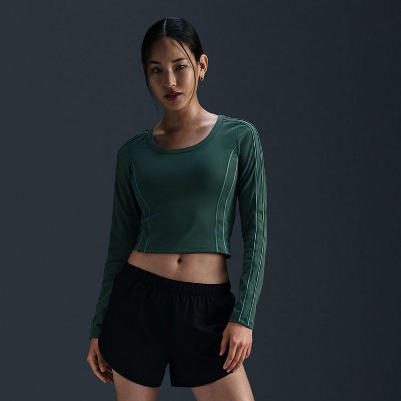 Women's Nike One Fitted Dri-FIT Long-Sleeve Cropped Top, Size: Small, Vintage Green