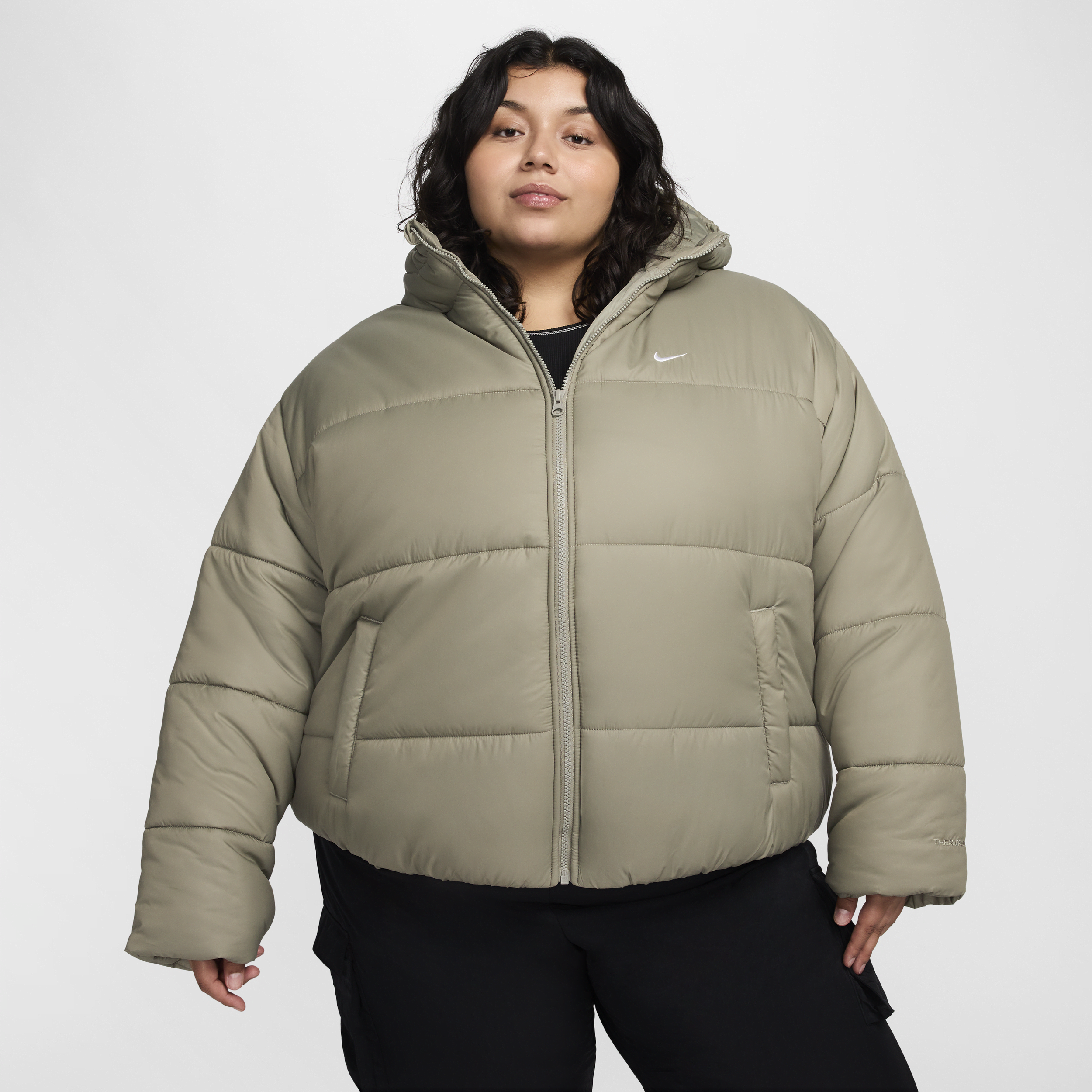 Women's Nike Sportswear Classic Puffer Therma-FIT Loose Hooded Jacket (Plus Size) in Green | FZ5901-321