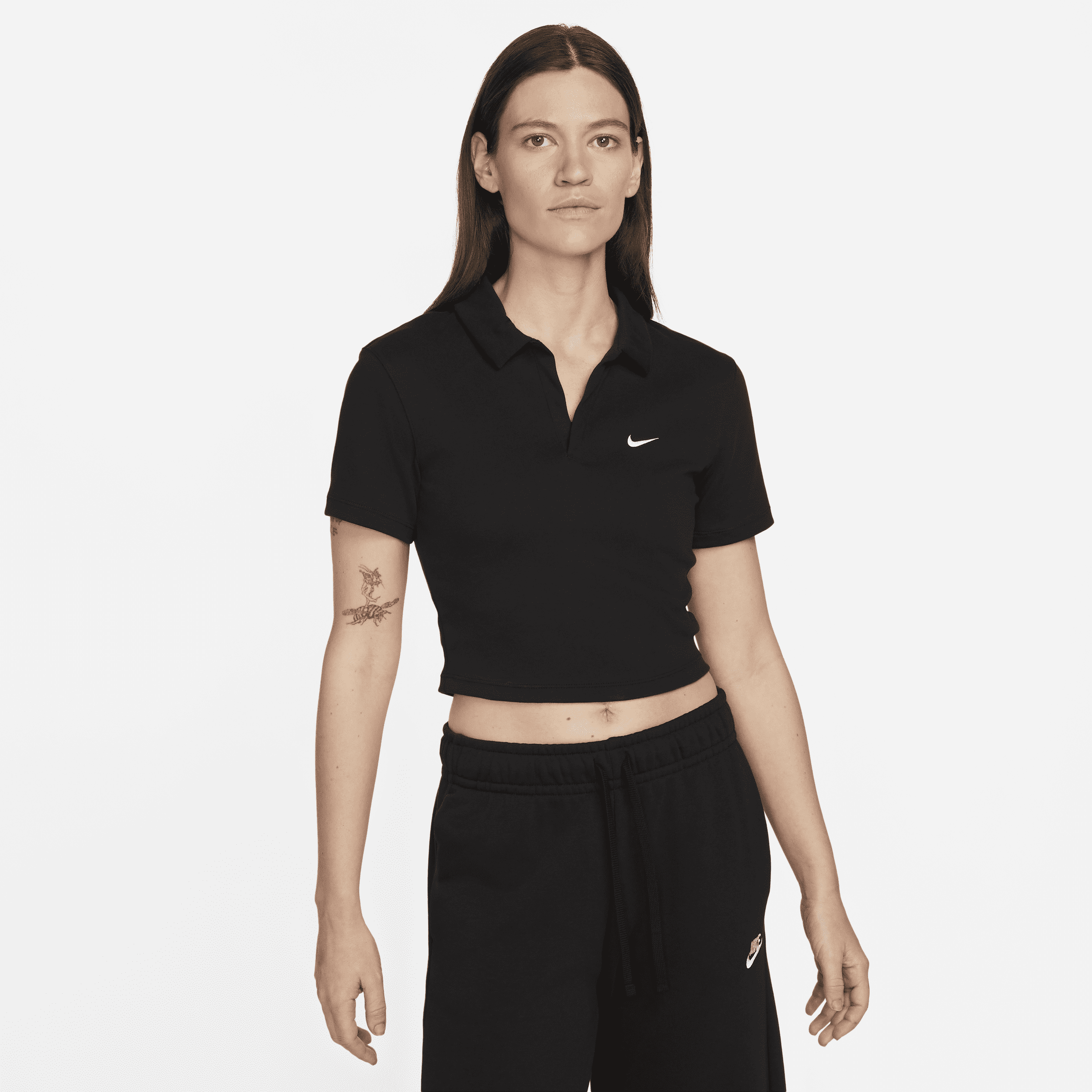 Women's Nike Sportswear Essential Short-Sleeve Polo Top in Black | DV7884-010