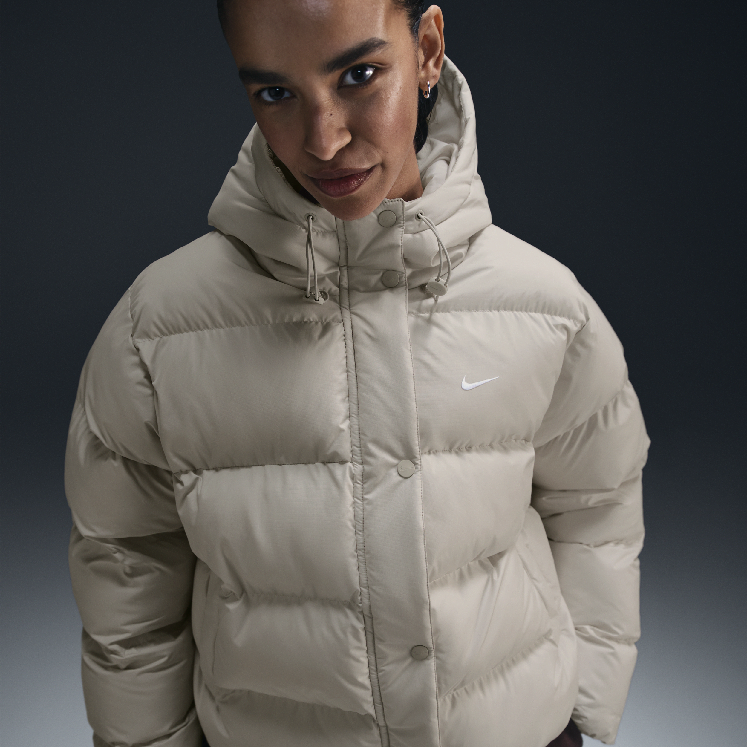 Women's Nike Sportswear Metro Puffer Therma-FIT Loose Hooded Jacket in Brown | HF7898-104