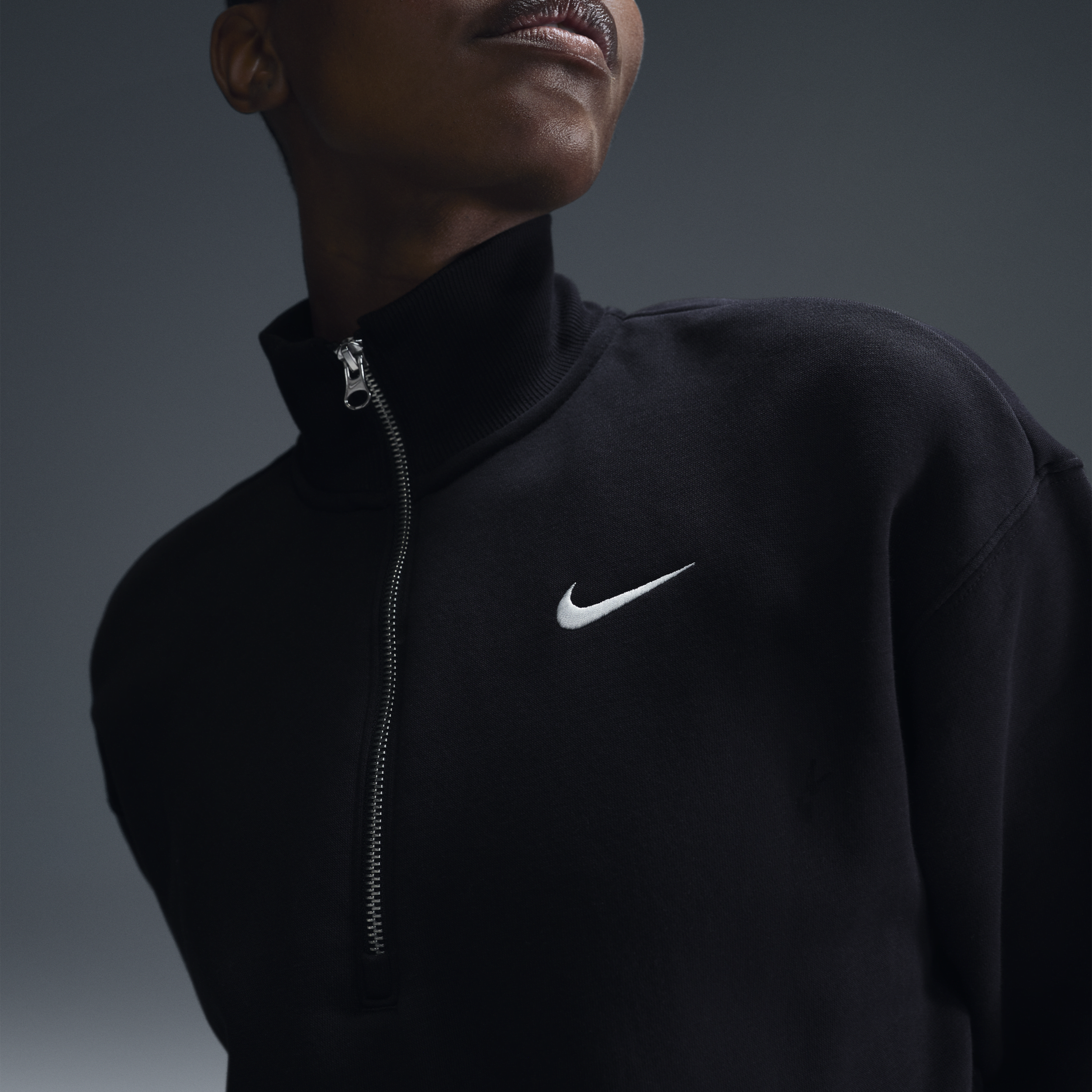 Women's Nike Sportswear Phoenix Fleece 1/2-Zip Cropped Sweatshirt in Black | DQ5767-010