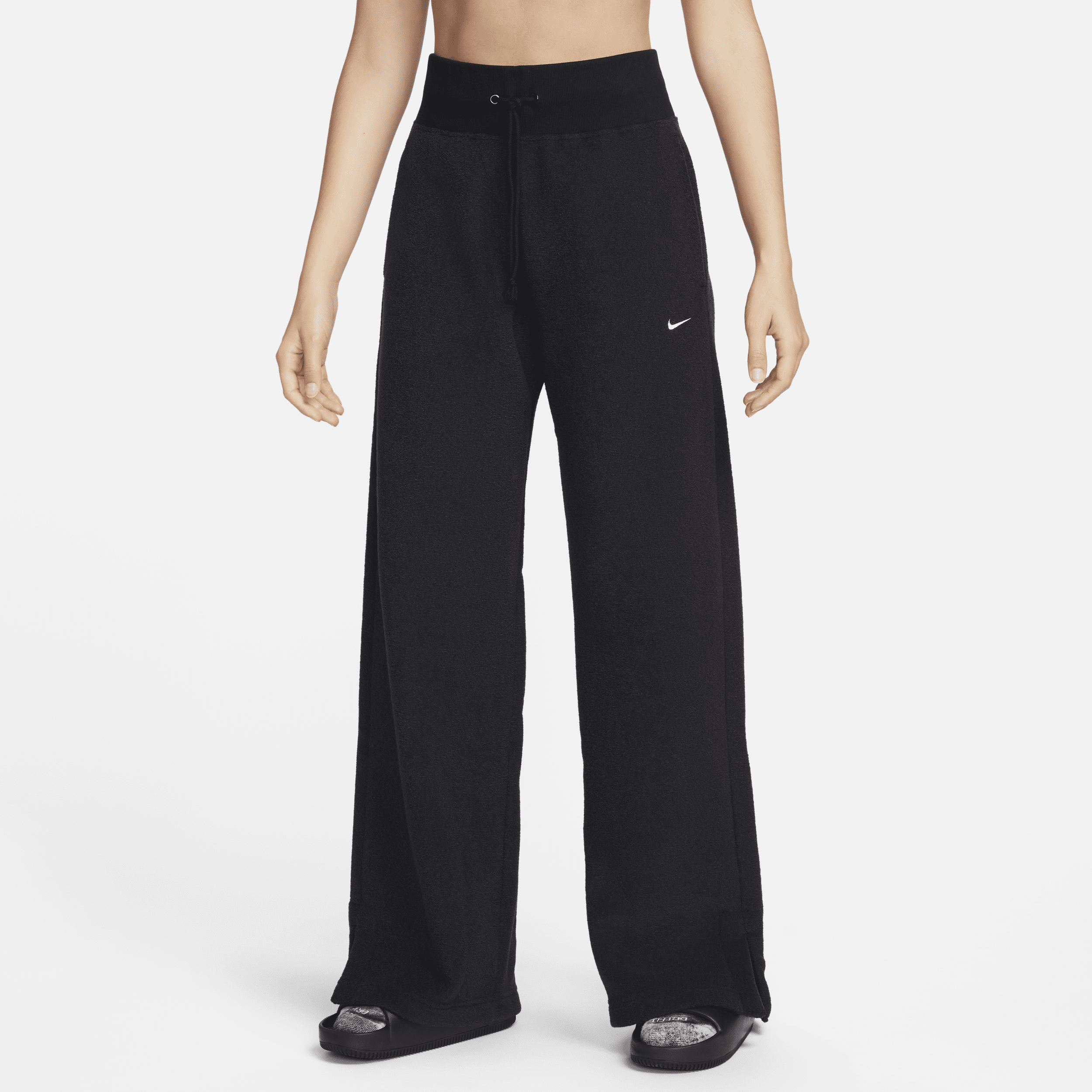 Women's Nike Sportswear Phoenix Plush High-Waisted Wide-Leg Cozy Fleece Pants in Black | FN3622-010