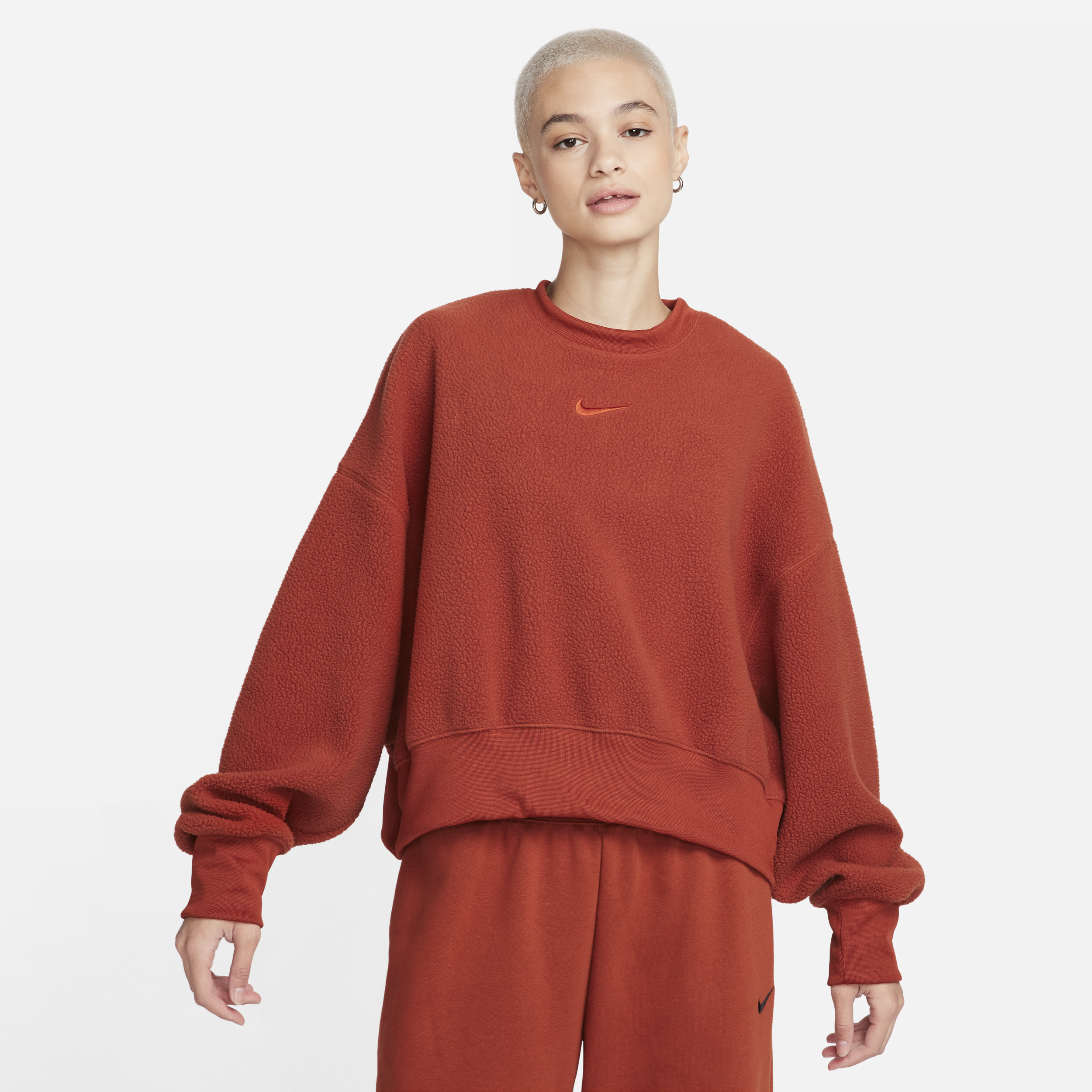 Women's Nike Sportswear Plush Oversized Crew-Neck Mod Crop Sweatshirt in Orange | DQ6844-832