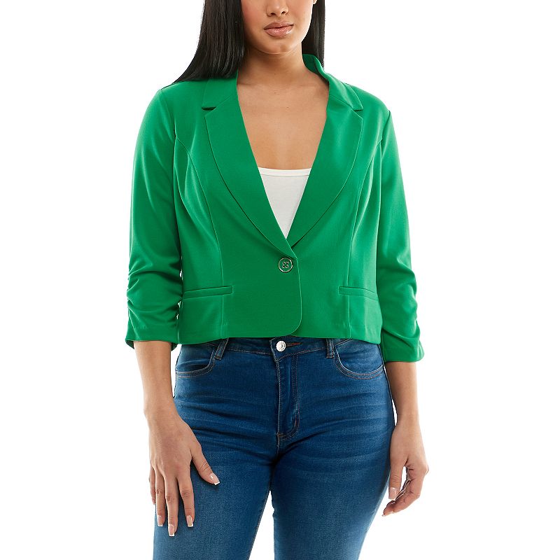 Women's Nina Leonard Button Cropped Blazer, Size: Large, Bright Green