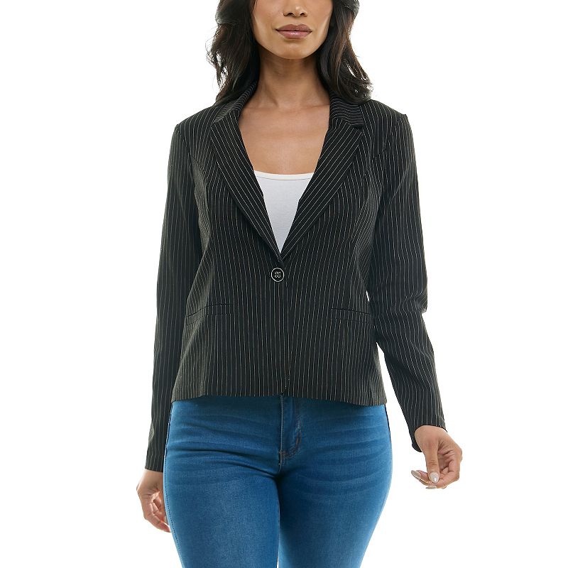 Women's Nina Leonard Cropped Stripe Blazer, Size: Medium, Black White