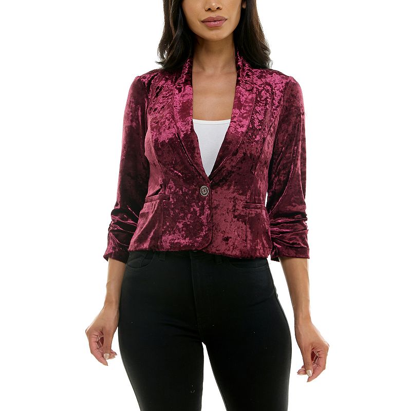 Women's Nina Leonard Velvet Cropped Blazer, Size: Small, Deep Red