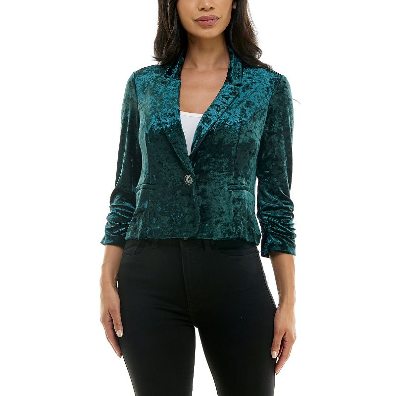 Women's Nina Leonard Velvet Cropped Blazer, Size: XL, Rich Green