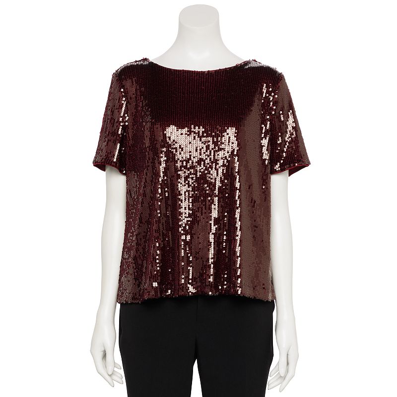 Women's Nine West Adaptive Short Sleeve Sequin Mesh Top, Size: XXL, Maddie Purple