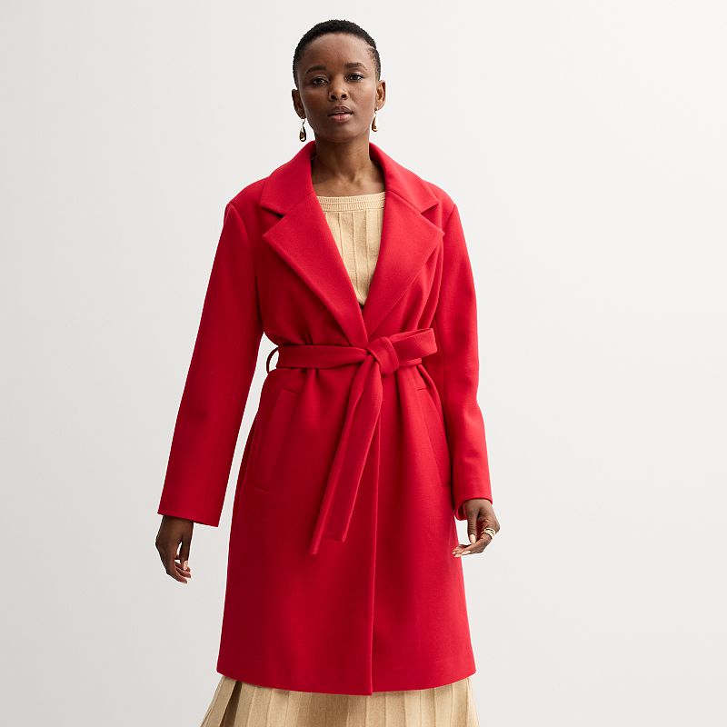 Women's Nine West Long Wrap Coat, Size: Large, Fashion Red