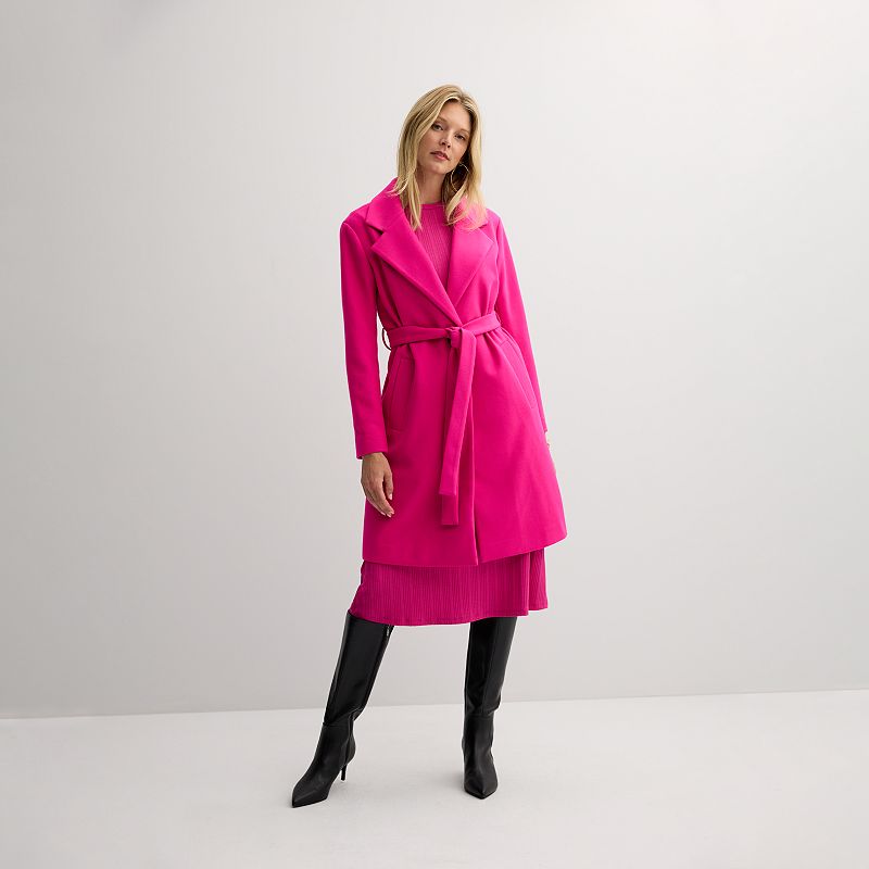 Women's Nine West Long Wrap Coat, Size: Medium, Gerbera Pink