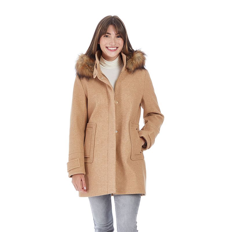 Women's Nine West Modern Duffle Coat with Removeable Hood, Size: Medium, Soft Camel