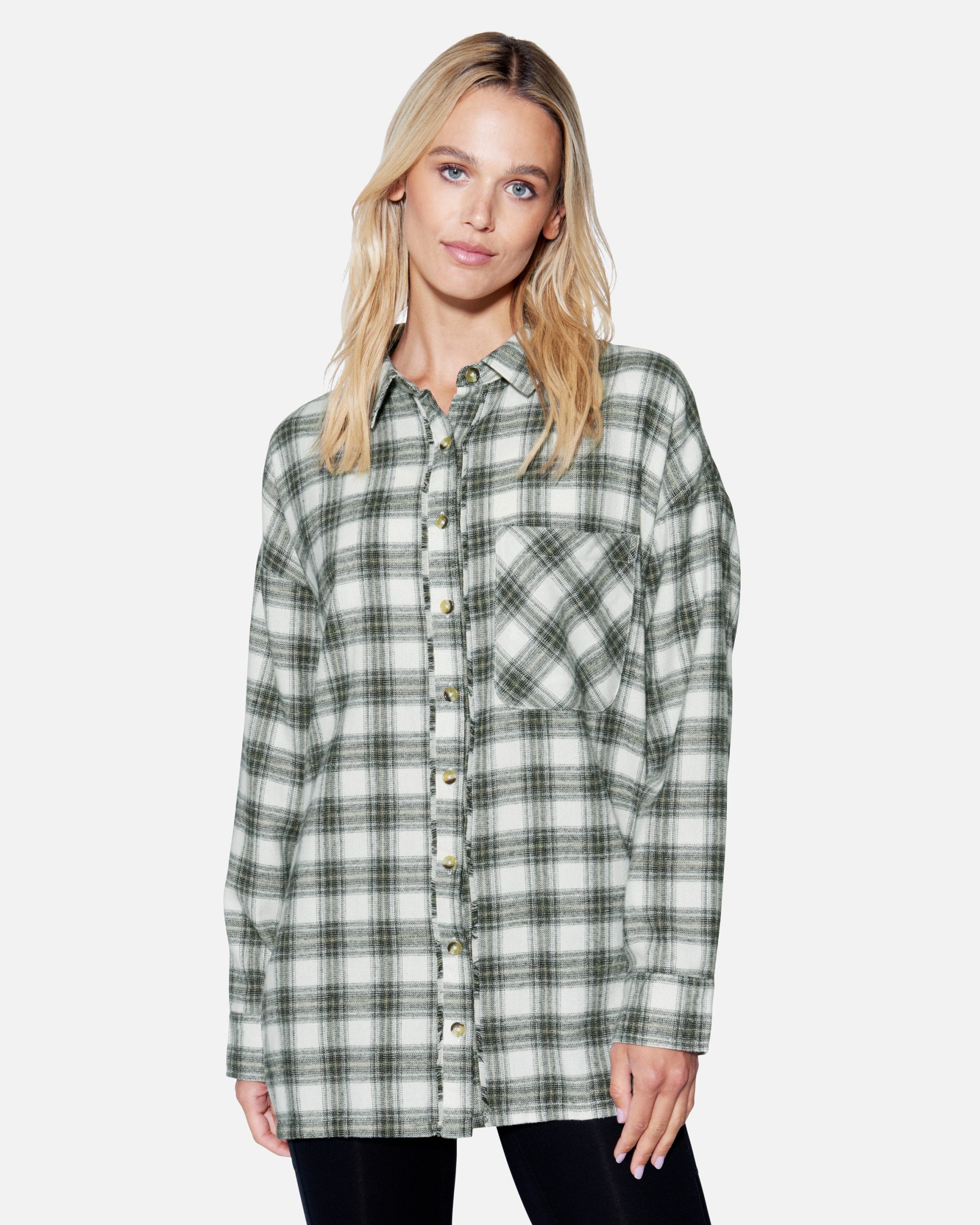 Women's Odessa Plaid Boyfriend Shirt in Cypress Green, Size XS