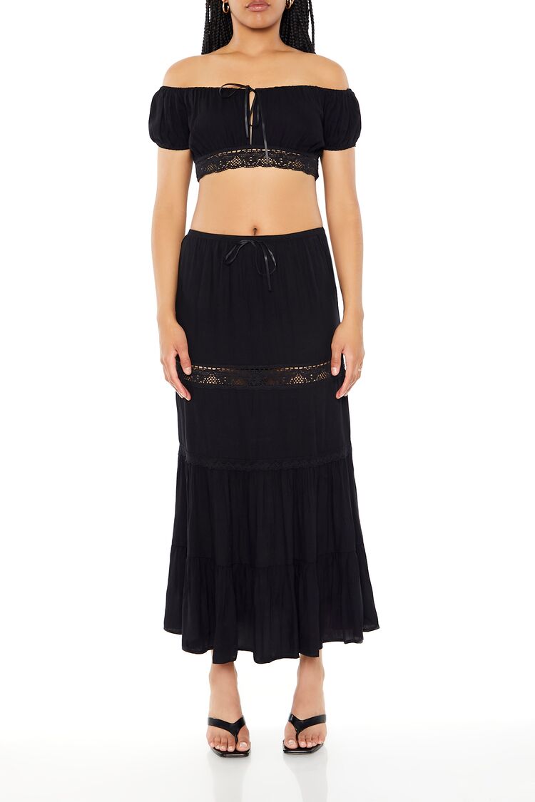 Women's Off-the-Shoulder Top & Skirt Set in Black Small