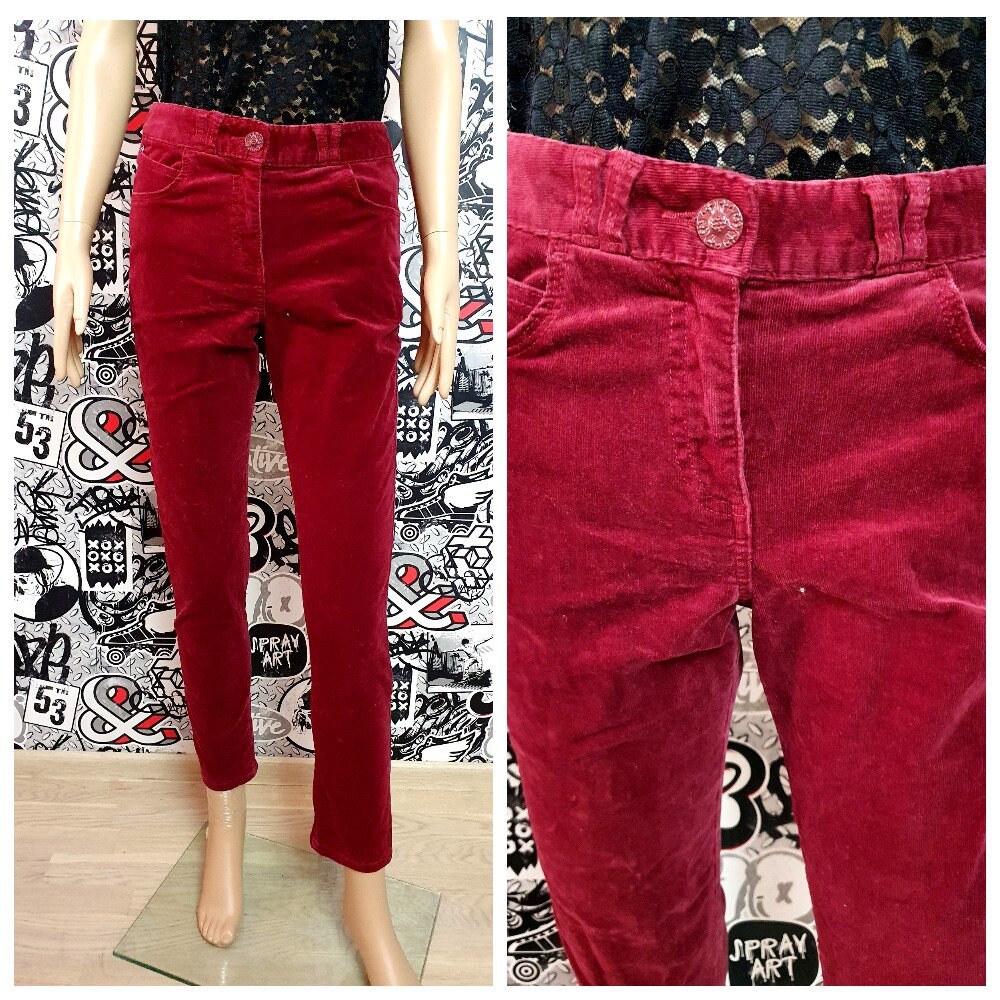 Womens Pants Corduroy Pants M Burgundy Chino Skinny Vintage Golf Disco Work