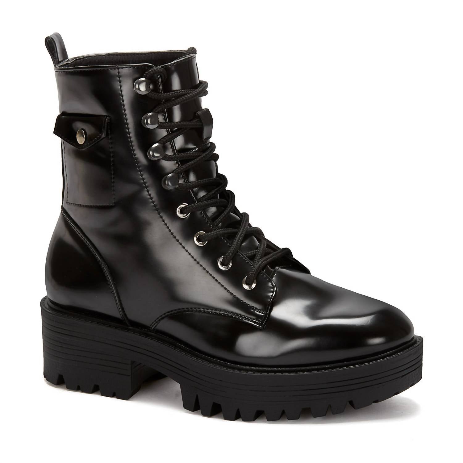 Women's Patent Combat Boots In Black