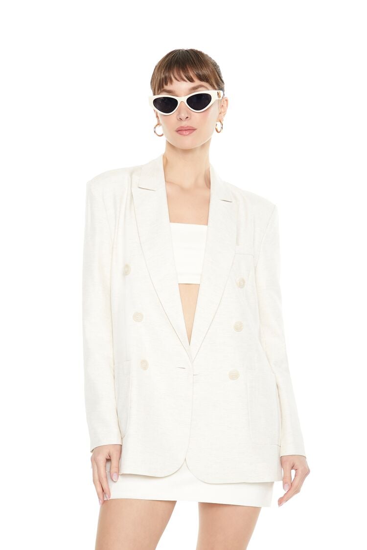 Women's Peak Lapel Longline Blazer in Cream Small