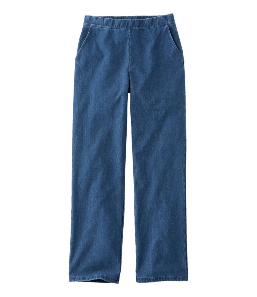 Women's Perfect Fit Pants, Denim Straight-Leg Fleece-Backed Indigo Extra Small Petite, Fleece Cotton L.L.Bean