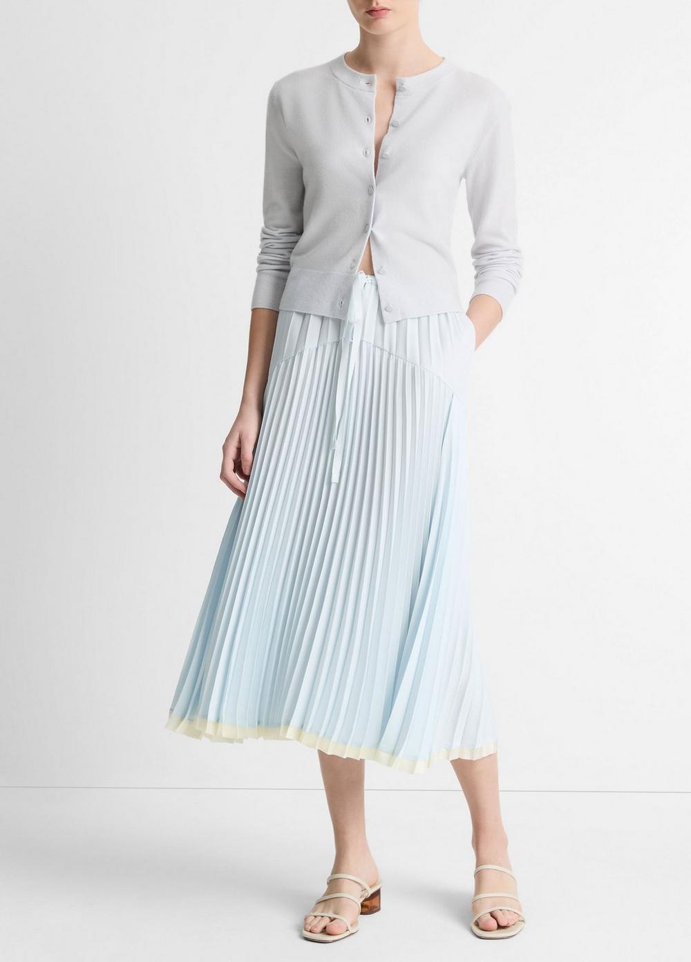 Women's Pleated Tiered Satin Skirt, Sky Mist, Size L Vince