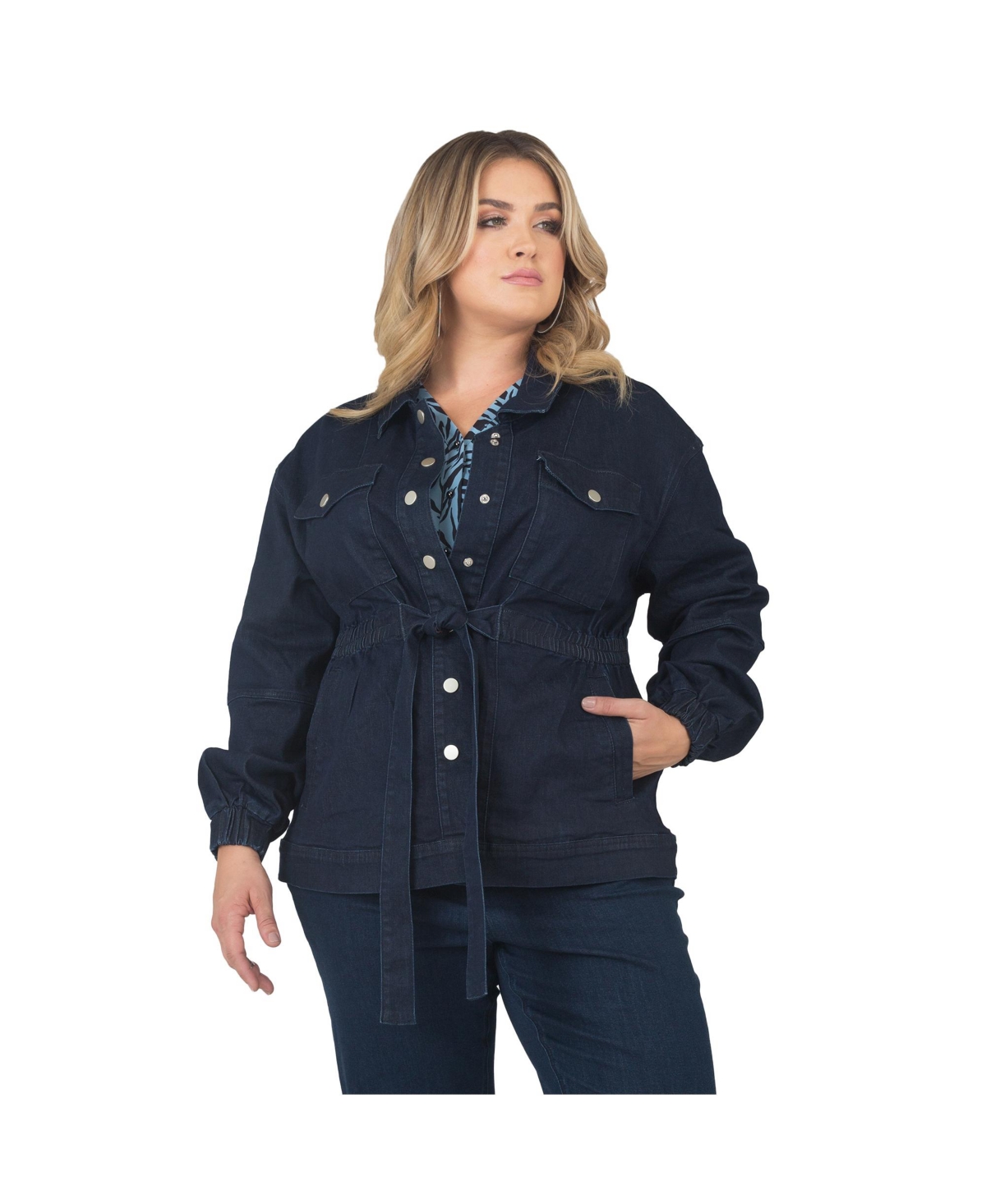 Women's Plus Size Utility Anorak Denim Jacket - Dark Blue