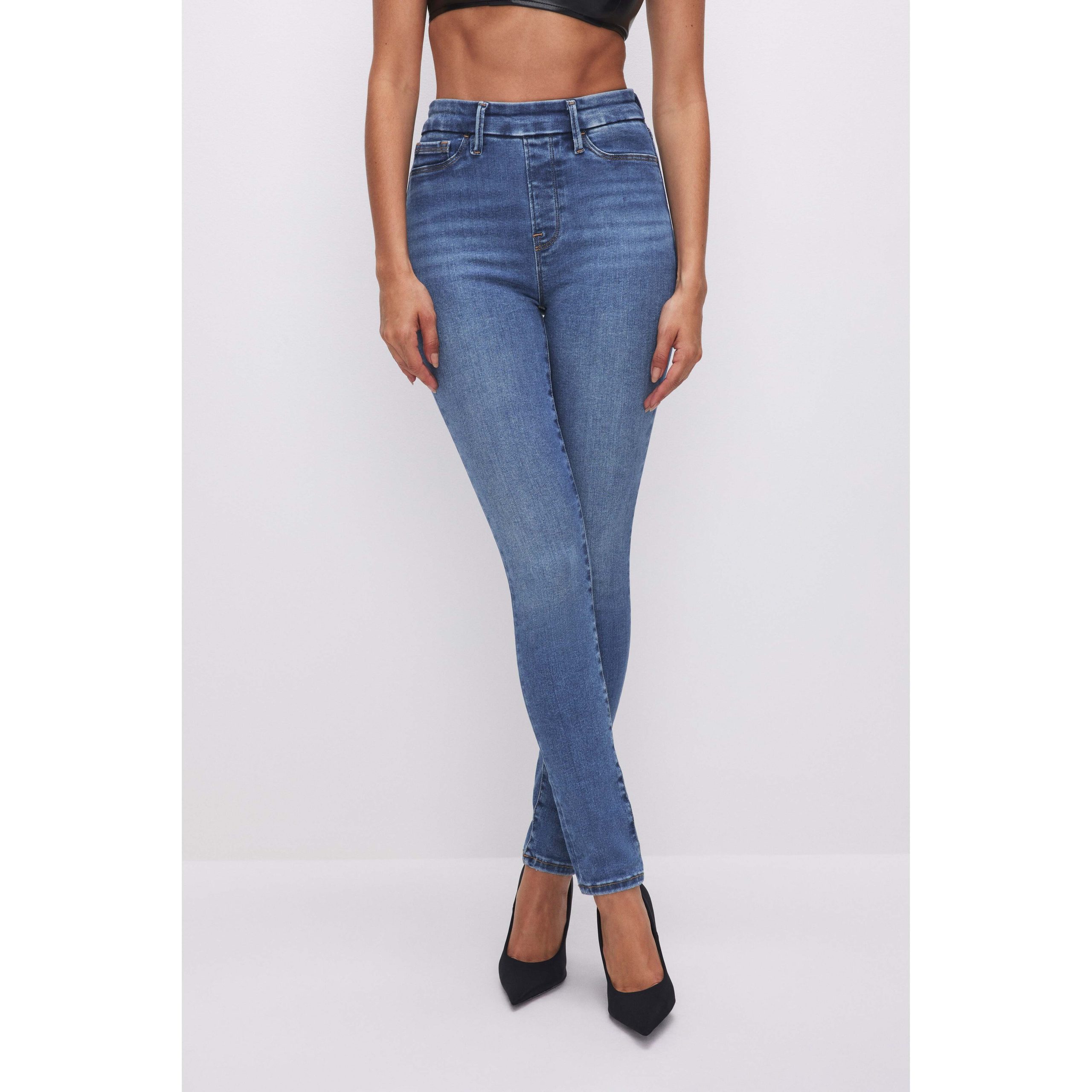 Women's Power Stretch Pull-On Skinny Jeans High Waisted Skinny Jeans | Indigo, 0 Size XS | Good American by Khlo Kardashian