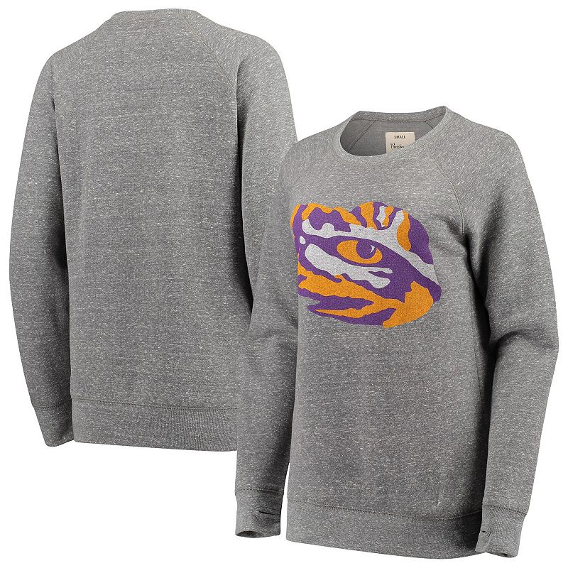 Women's Pressbox Heathered Gray LSU Tigers Big Team Logo Knobi Fleece Tri-Blend Crew Neck Sweatshirt, Size: Large, Grey