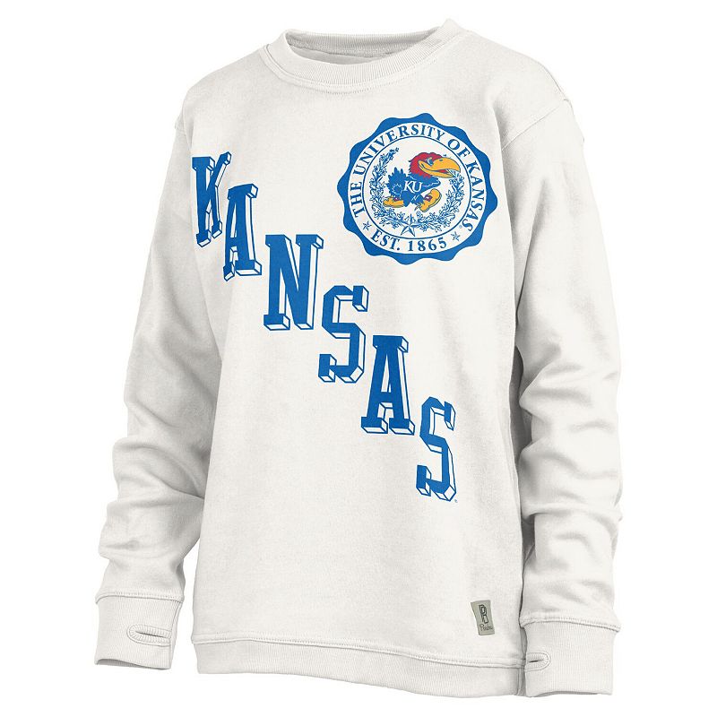 Women's Pressbox White Kansas Jayhawks Shoreline Sundown Pullover Sweatshirt, Size: Medium