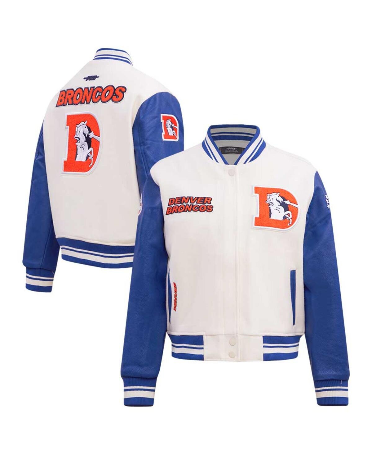 Women's Pro Standard Cream Distressed Denver Broncos Retro Classic Vintage-Like Full-Zip Varsity Jacket - Cream