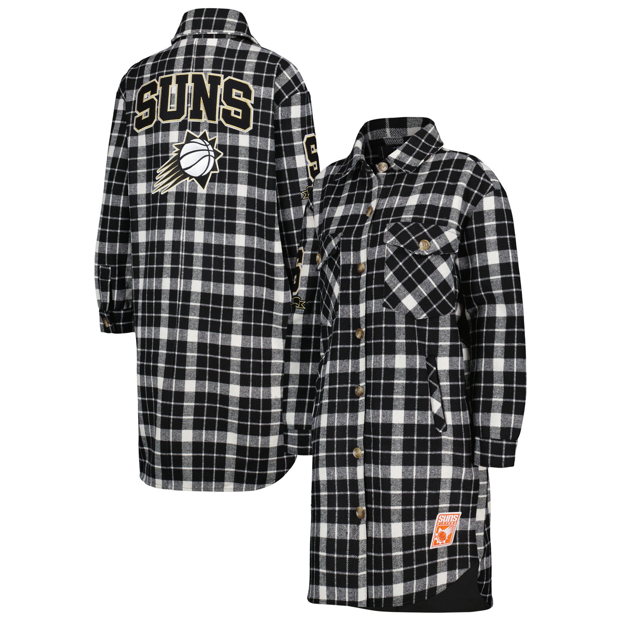 Women's Pro Standard White/Black Phoenix Suns Prep Plaid Button-Up Shacket