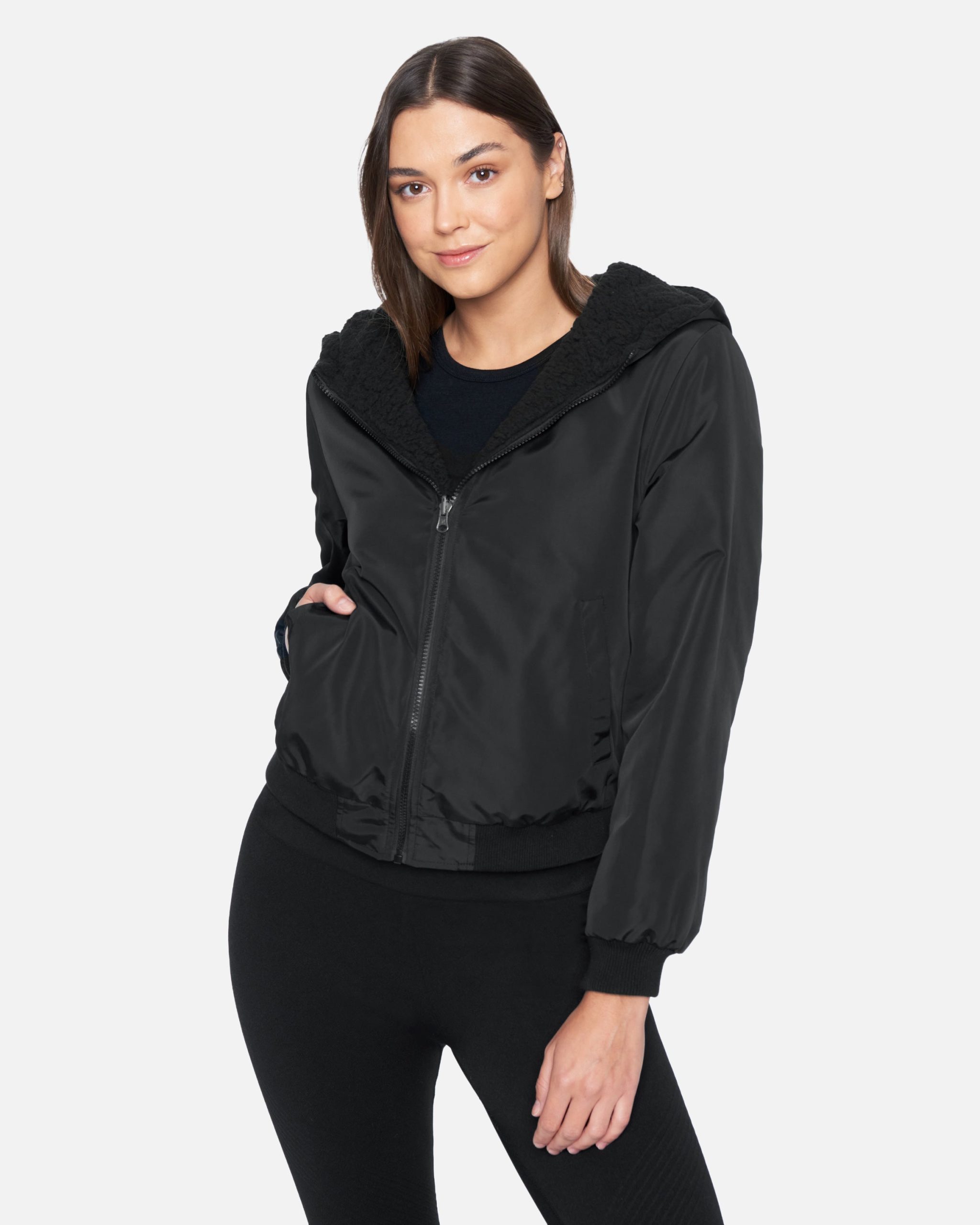 Women's Reversible Bomber Jacket in Black, Size Small