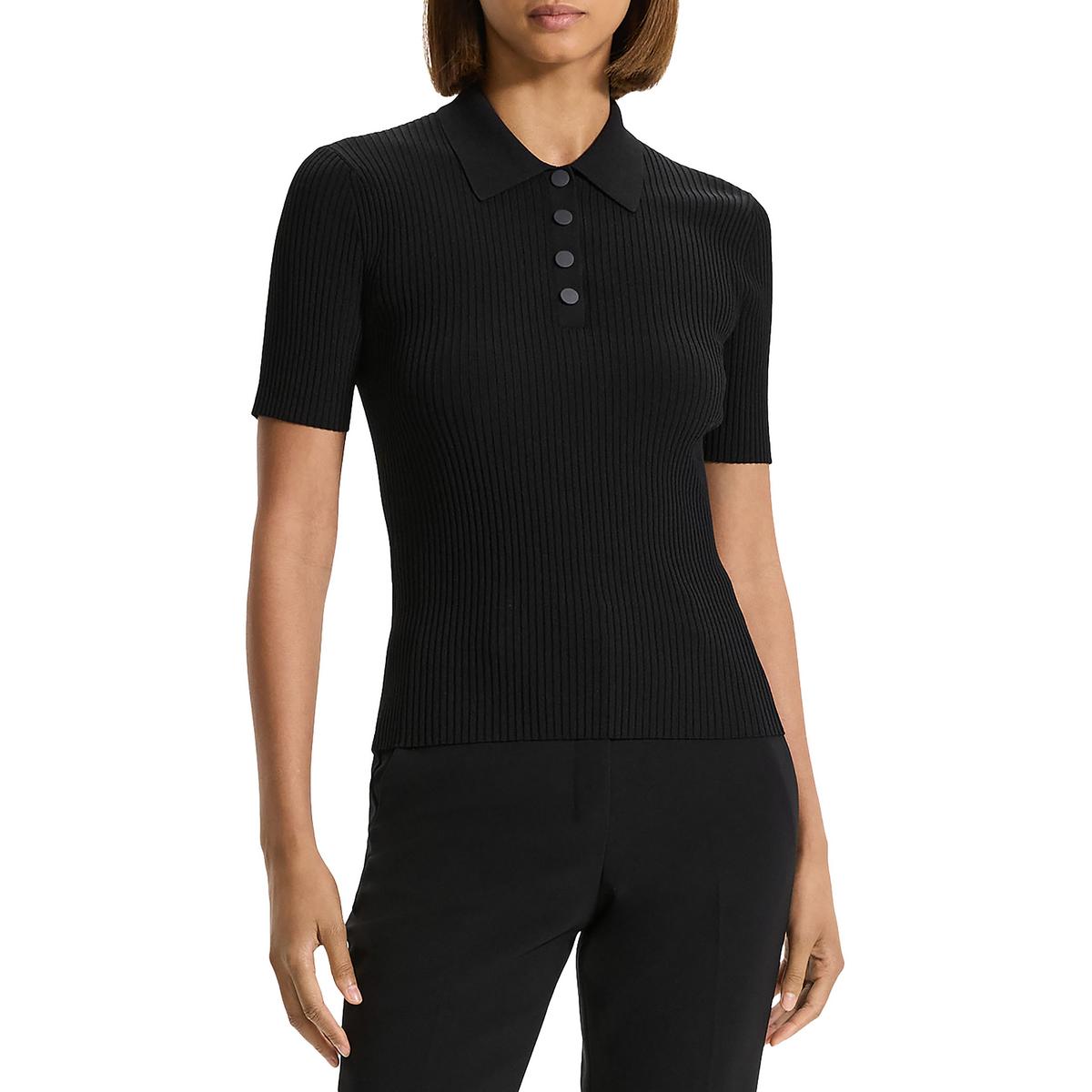 Womens Ribbed Crepe Polo Top