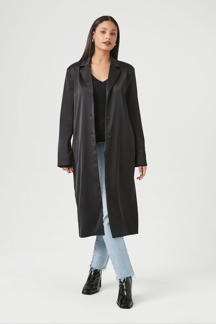 Women's Satin Notched Trench Coat in Black Small