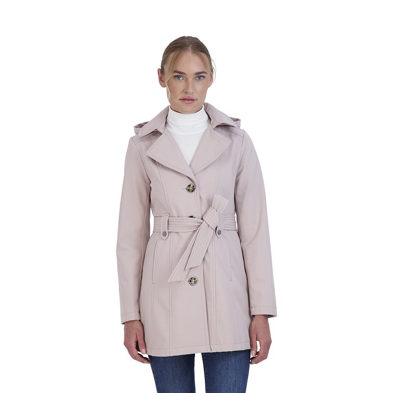 Women's Sebby Collection Hooded Trench Coat, Size: XL, Blush