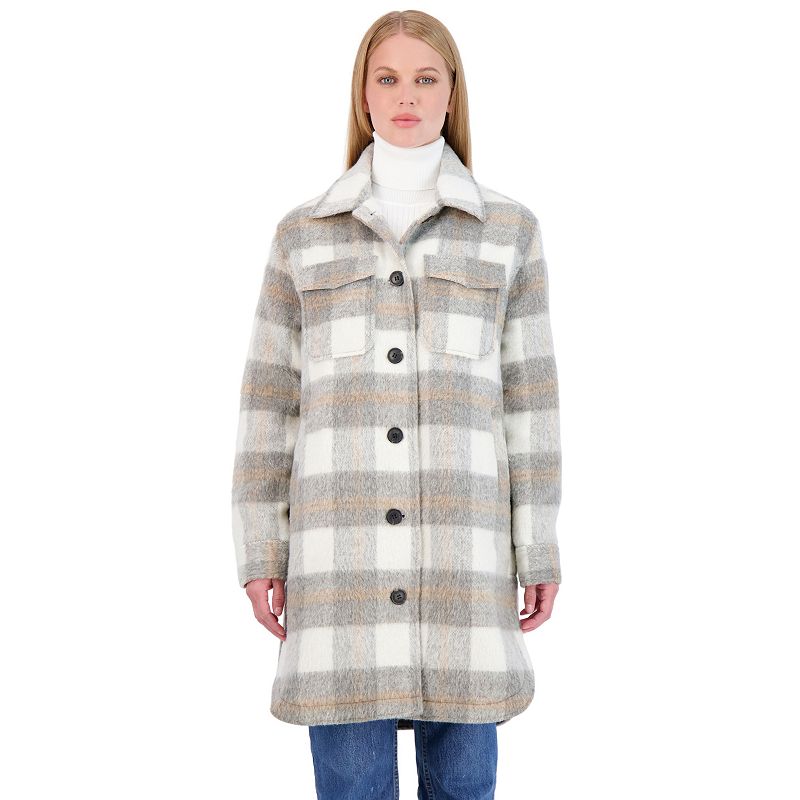 Women's Sebby Collection Plaid Shacket, Size: XL, Grey White