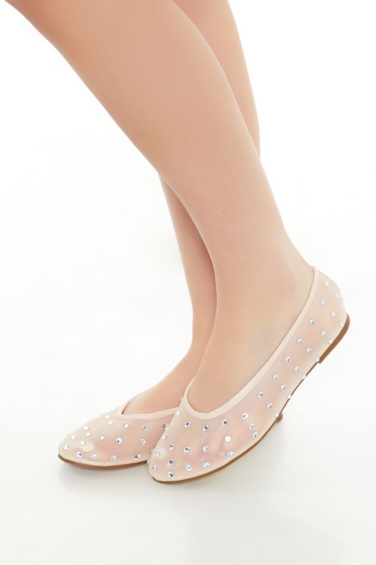 Women's Sheer Rhinestone Ballet Flats in Nude, 7