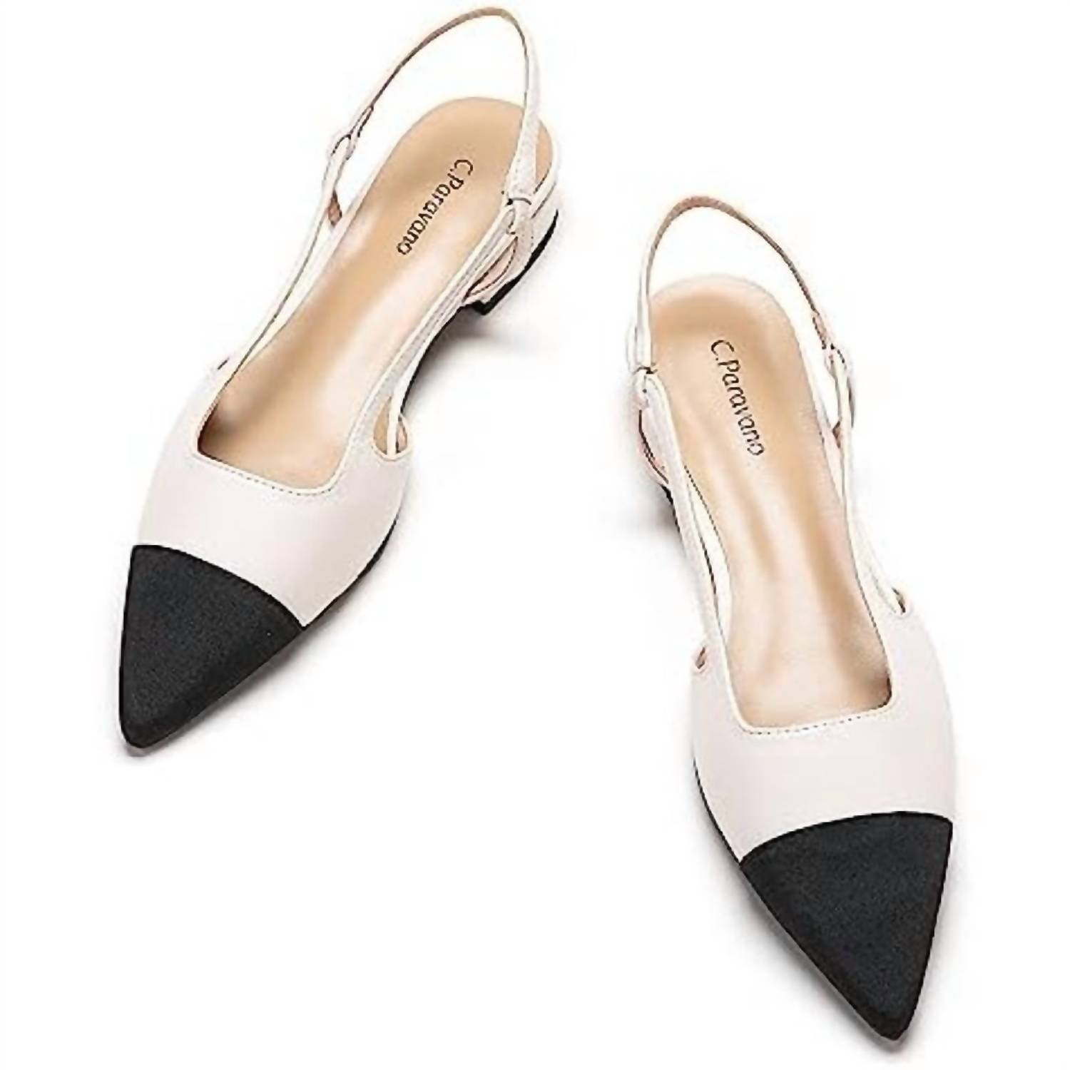 Women's Slingback Pointed Toe Flat Shoes In Black And White