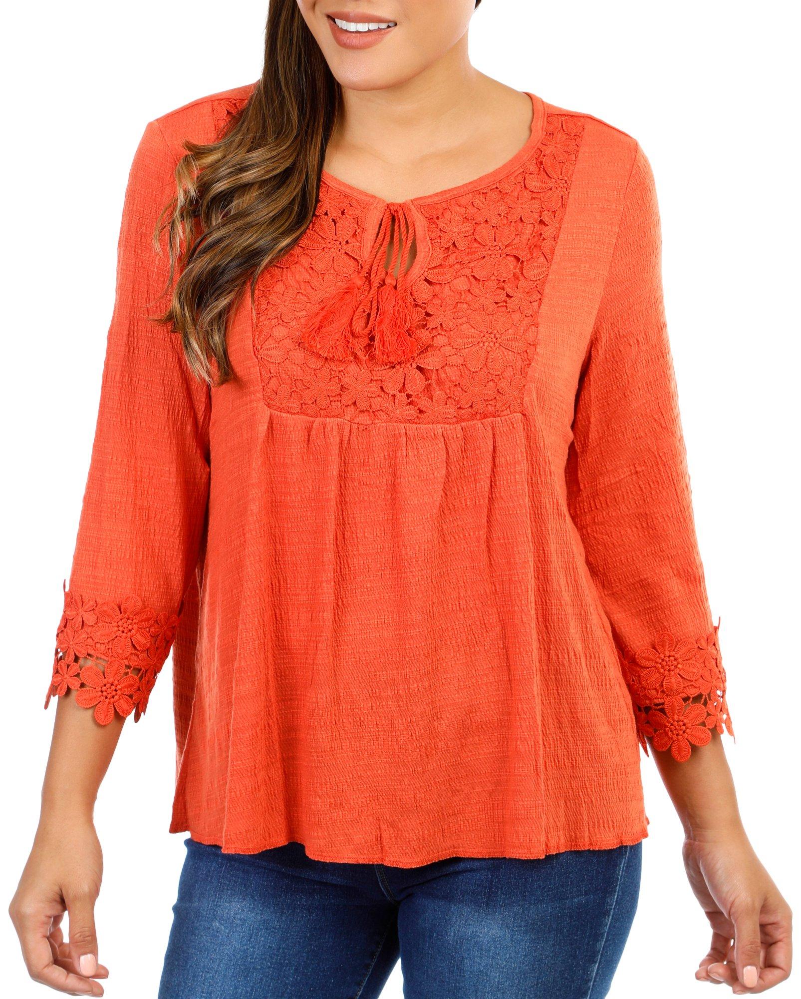 Women's Solid Lace Front Knit Top