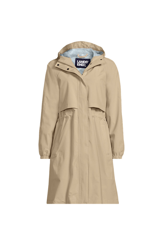 Women's Squall Packable Long Raincoat - Lands' End - Ivory - XS