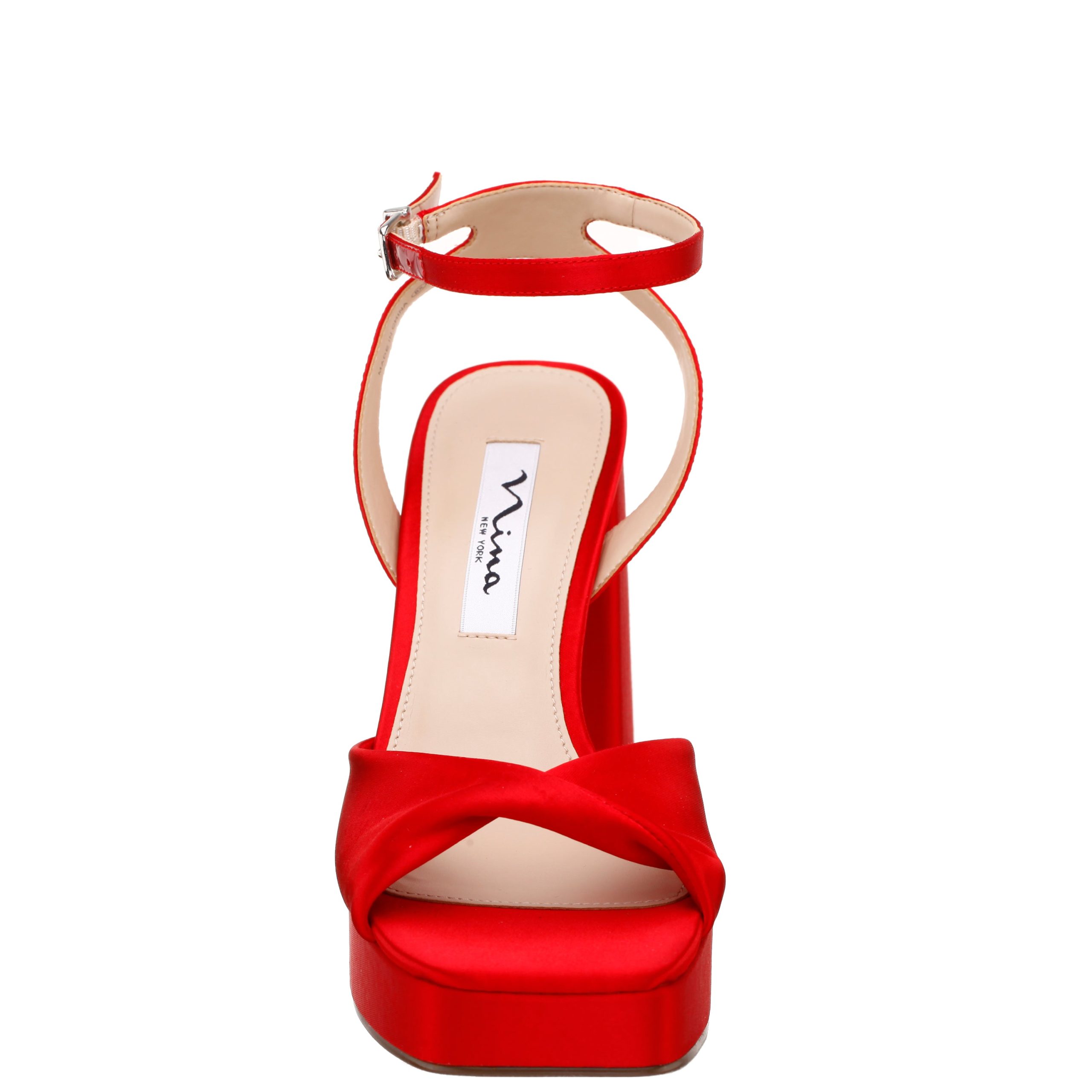 Womens Stacie Red Satin Block High-Heel Platform Sandal | Nina Shoes