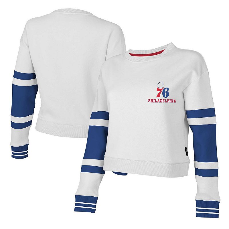 Women's Stadium Essentials White Philadelphia 76ers Scrimmage Cropped Pullover Sweatshirt, Size: Large, 76r White