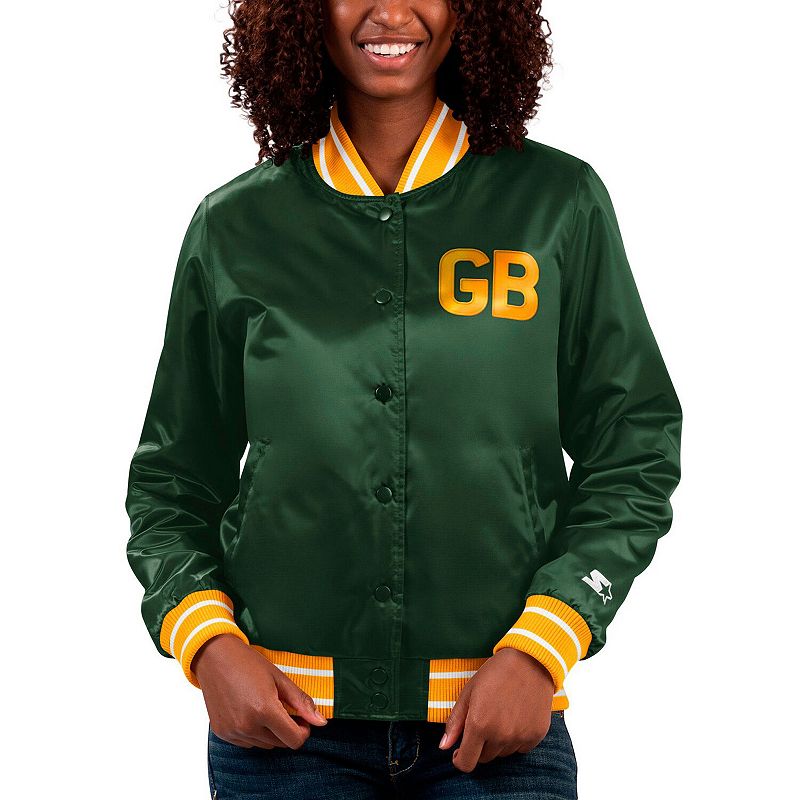 Women's Starter Green Green Bay Packers Full Count Satin Full-Snap Varsity Jacket, Size: 2XL