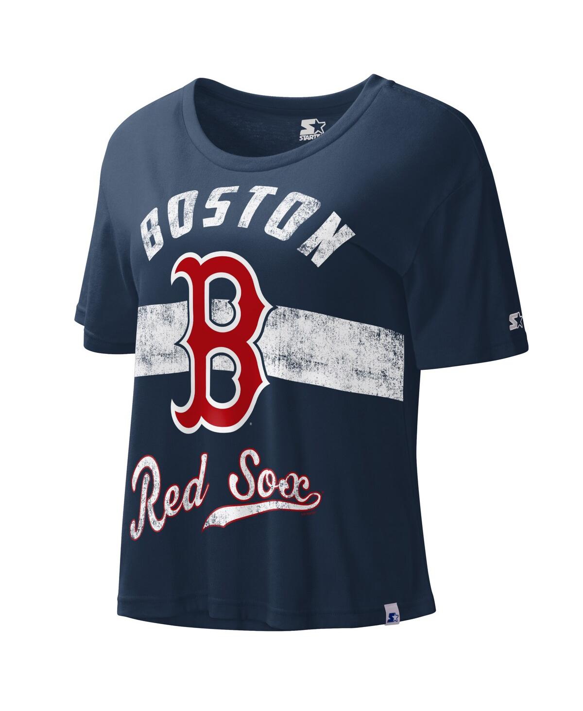 Women's Starter Navy Boston Red Sox Record Setter Crop Top - Navy