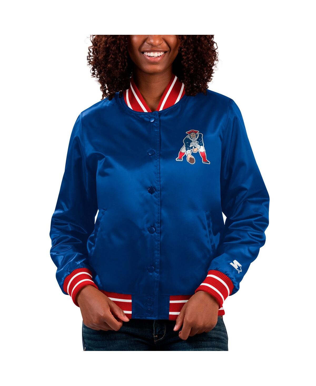 Women's Starter Navy New England Patriots Full Count Satin Full-Snap Varsity Jacket - Navy