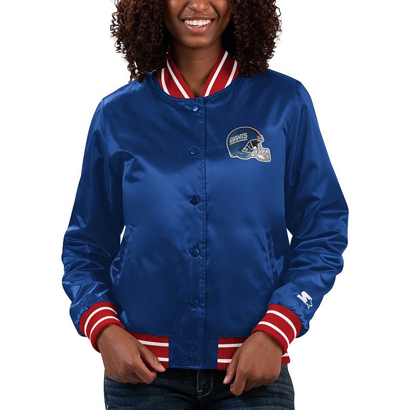 Women's Starter Royal New York Giants Full Count Satin Full-Snap Varsity Jacket, Size: 2XL, Blue