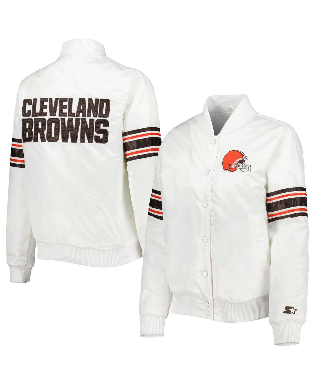 Women's Starter White Cleveland Browns Line Up Satin Full-Snap Varsity Jacket - White