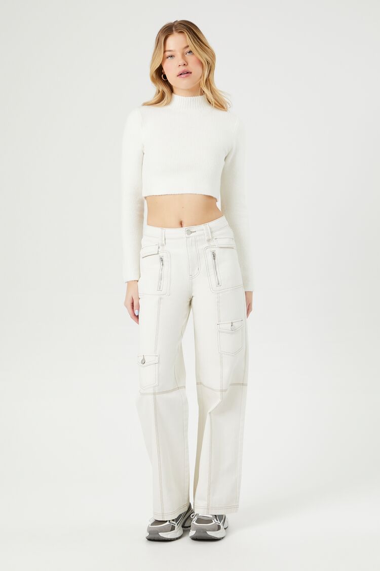 Women's Straight-Leg Cargo Pants in White, XL